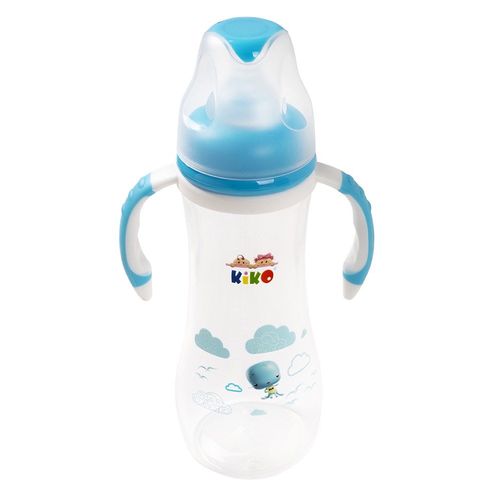 Kiko - Silicon Nipple Feeding Bottle 2 With Handle - Blue - 240 ml