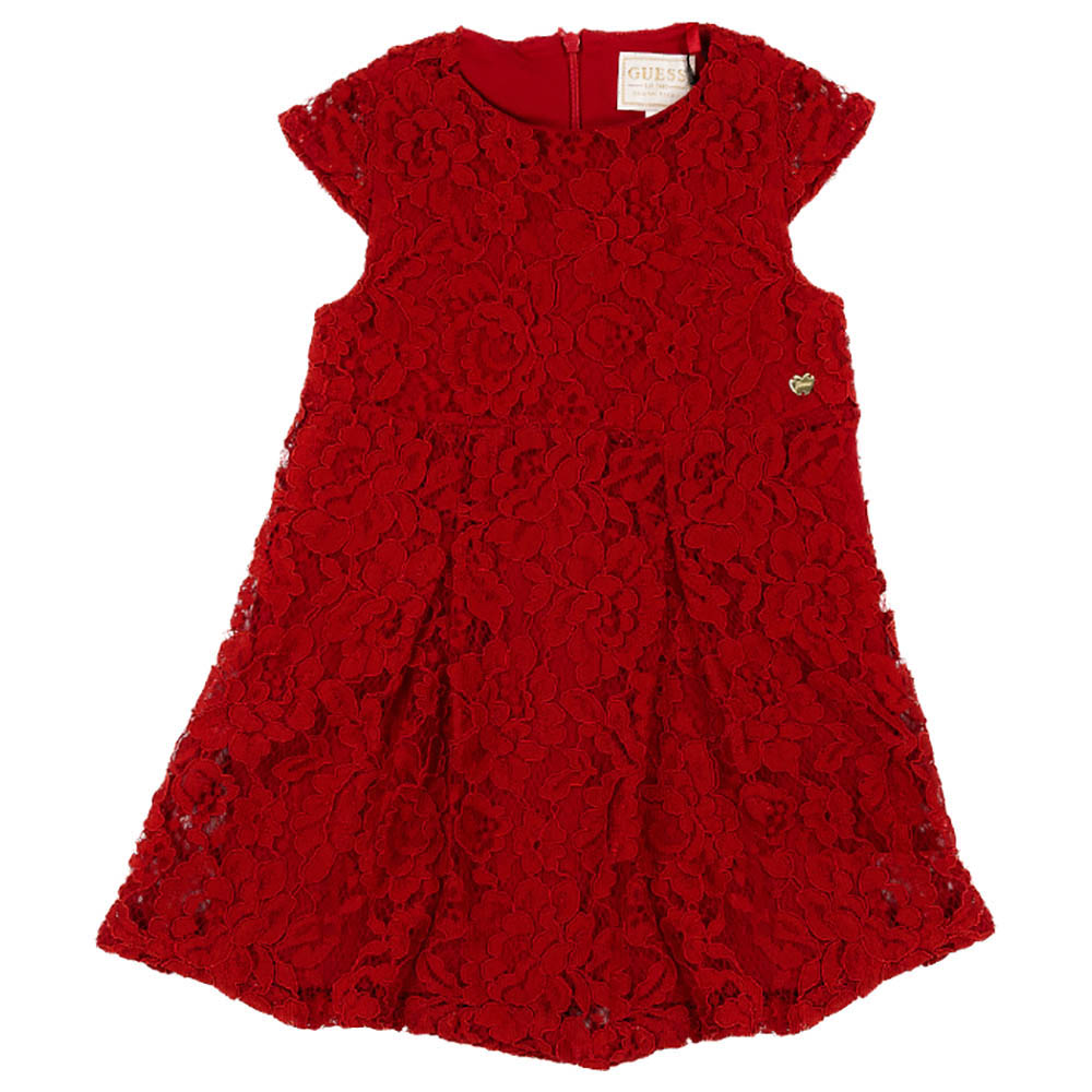 غيس - فستان دانتيل بأكمام قصيرة - حب الكرز