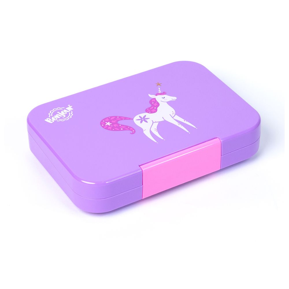 Bonjour - 4/6 Compartment Uni Lock Snax Box - Purple Unicorn
