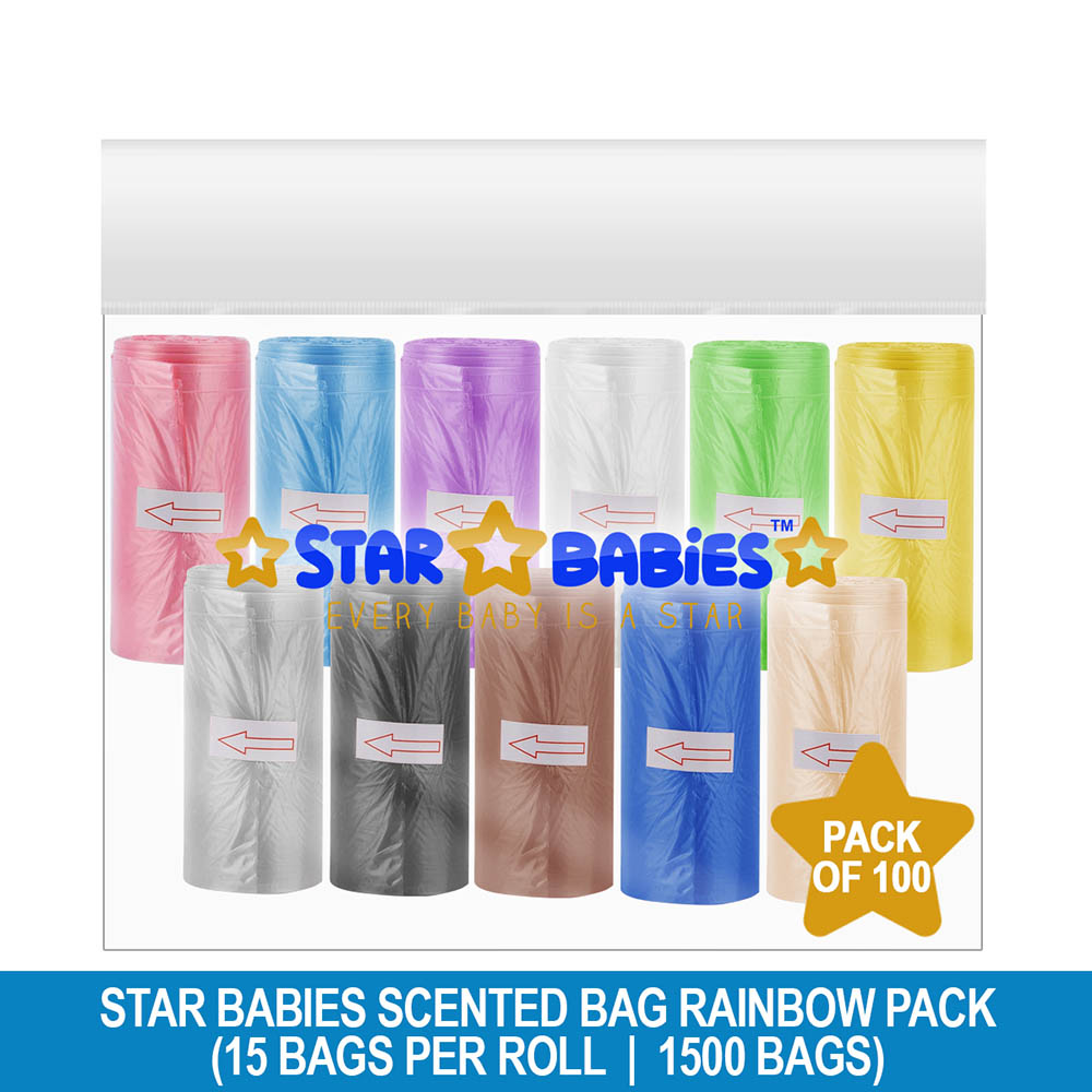 Star Babies - Scented Nappy Bag - Pack Of 100 - 22 x 32cm - Rainbow
