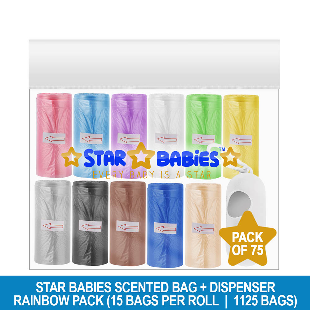 Star Babies - Scented Nappy Bag - Pack Of 75 - 22 x 32cm With Dispenser - Rainbow
