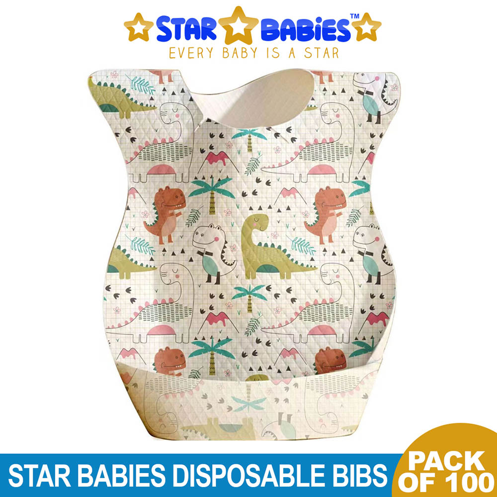 Star Babies - Disposable Bibs - Pack Of 100 - Dinosaur Print