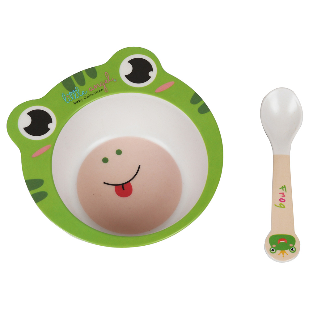 Little Angel Kids Frog Cute Cartoon Bowl With Spoon Set