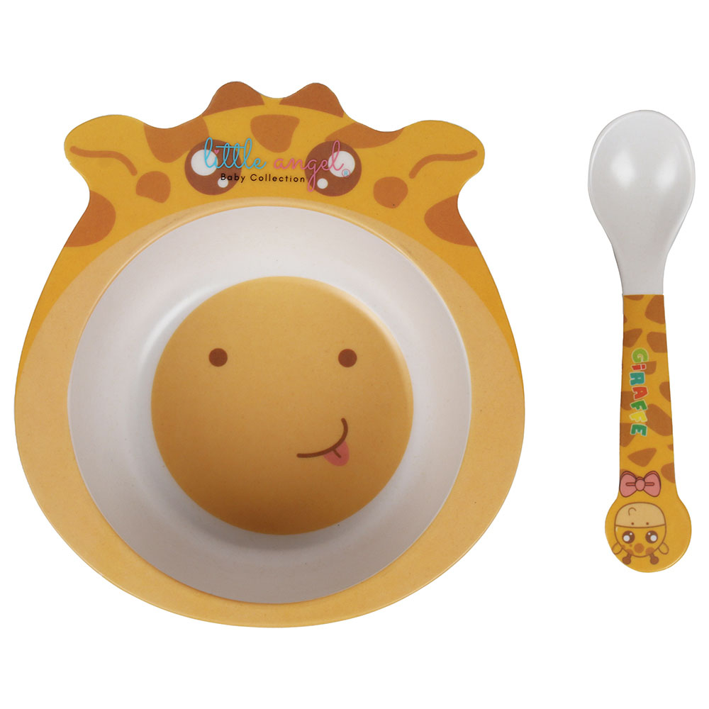 Little Angel Kids Giraffe Cute Cartoon Bowl With Spoon Set