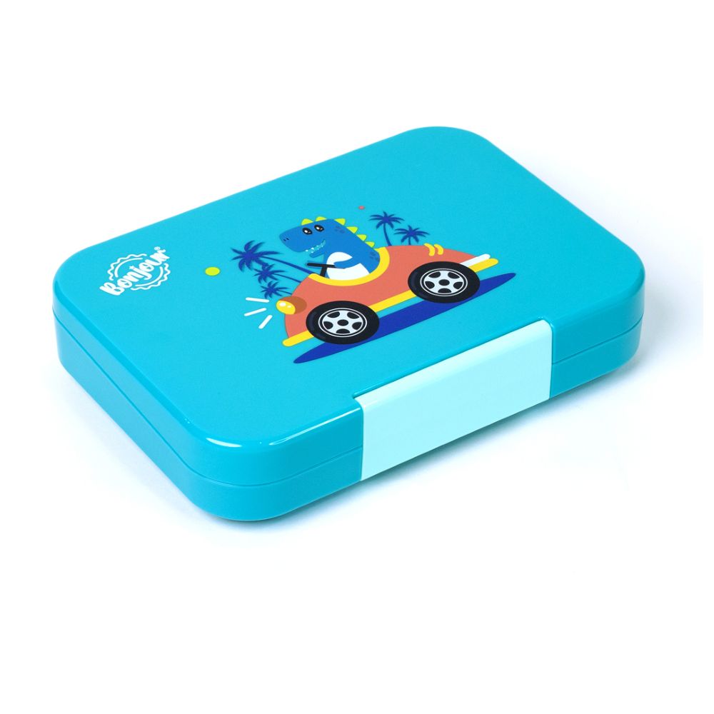 Bonjour - 4/6 Compartment Uni Lock Snax Box - Green Dino