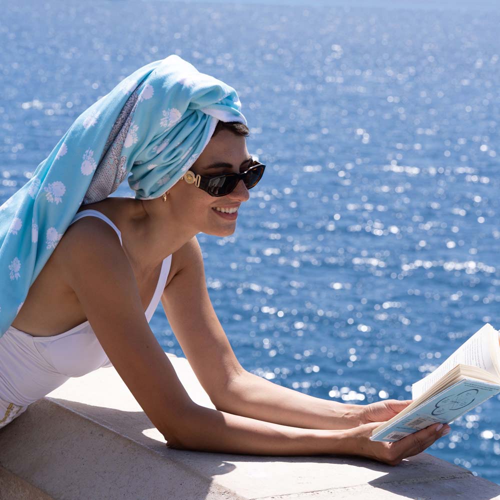 بو تاول - منشفة شاطئ تراثي - فيروزي - كبيرة جدًا