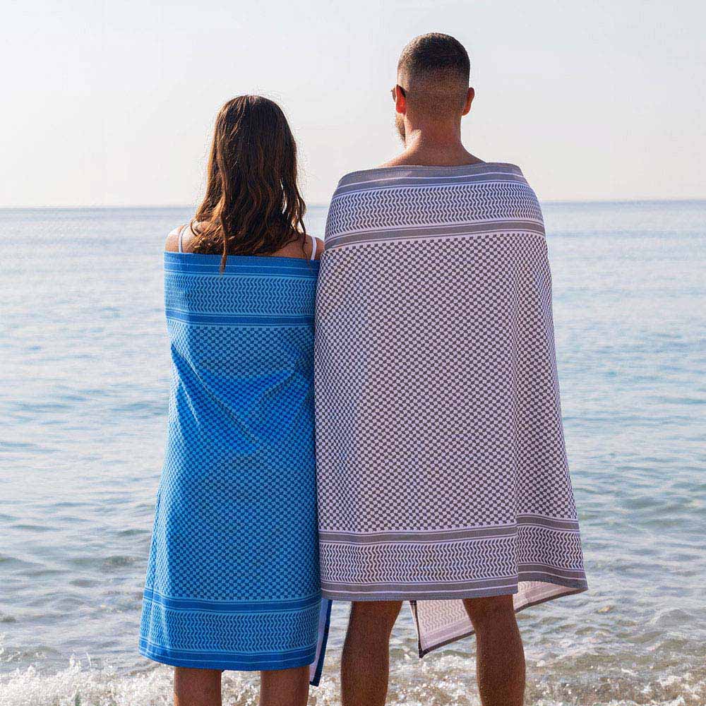 بو تاول - منشفة شاطئ شماغ - أزرق - كبيرة جدًا