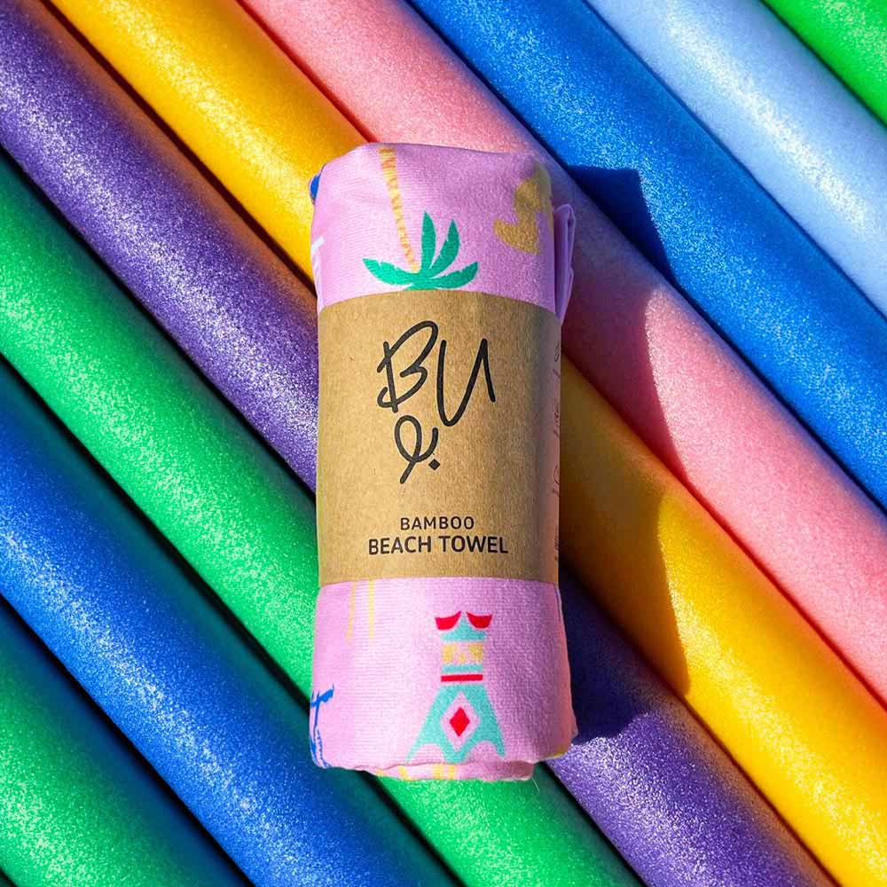 بو تاول - منشفة شاطئ أيقونات الإمارات للأطفال - وردي - كبير