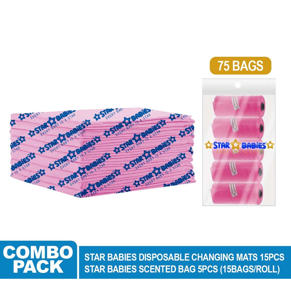 Star Babies - Changing Mat - 45 x 60 cm - 15pcs With Scented Bag - 75pcs - Pink