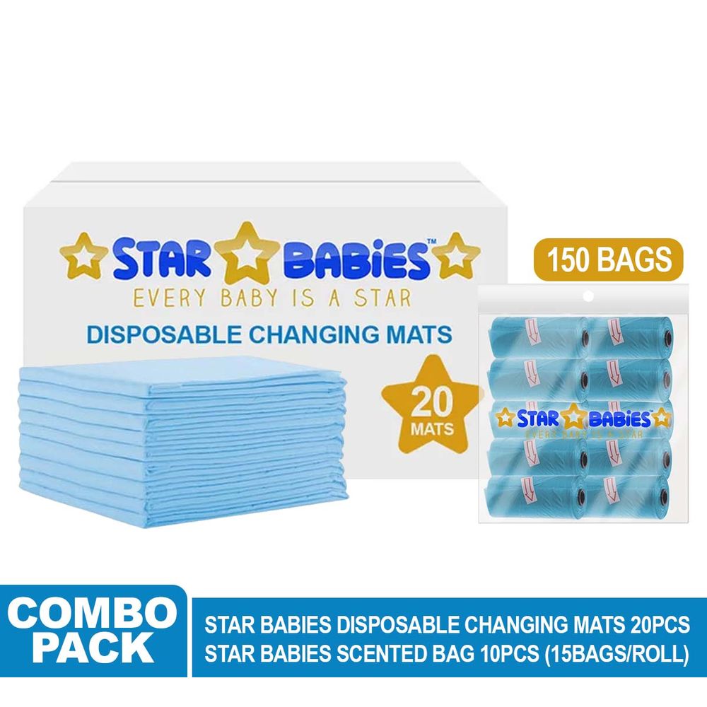 Star Babies - Changing Mat - 45 x 60 cm - 20pcs With Scented Bag - 150pcs - Blue