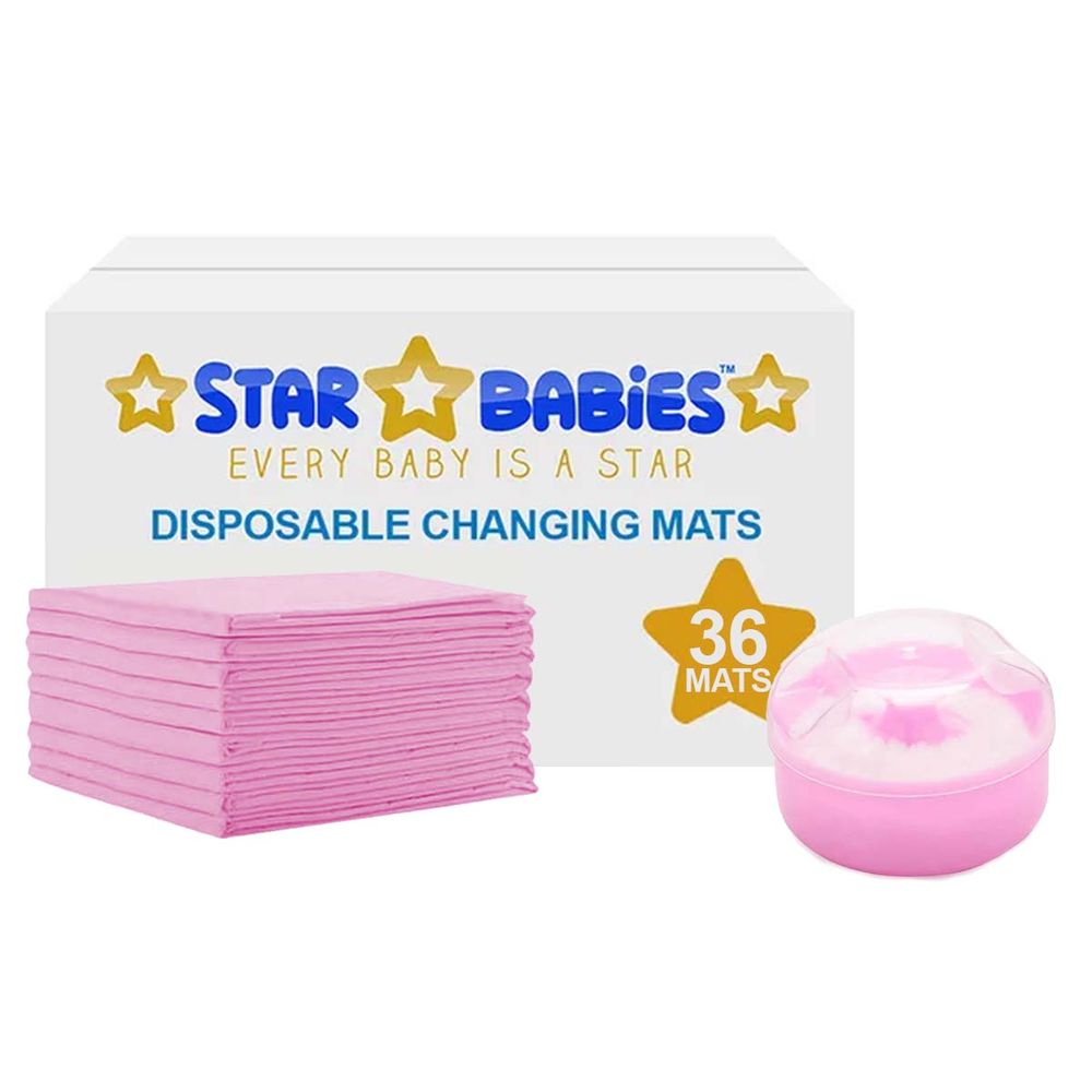 Star Babies - Disposable Changing Mat - 45 x 60 cm With Powder Puff - Pink