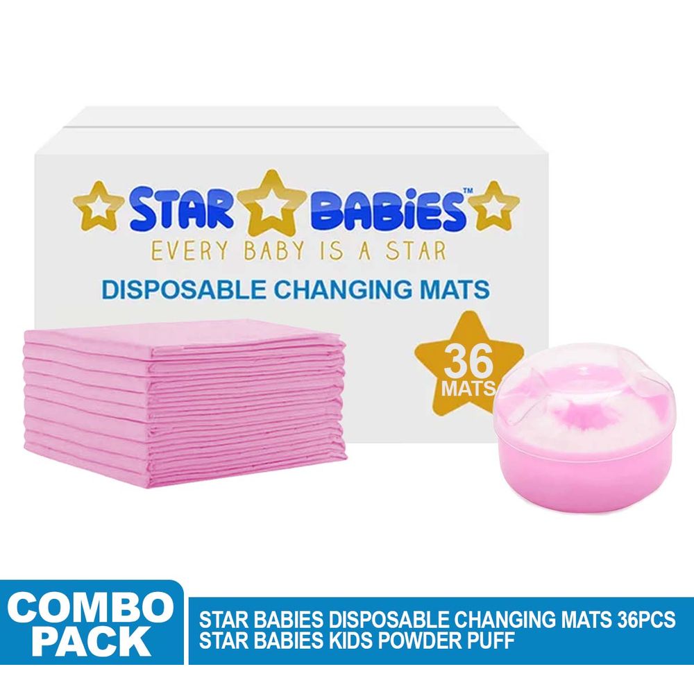 Star Babies - Disposable Changing Mat - 45 x 60 cm With Powder Puff - Pink