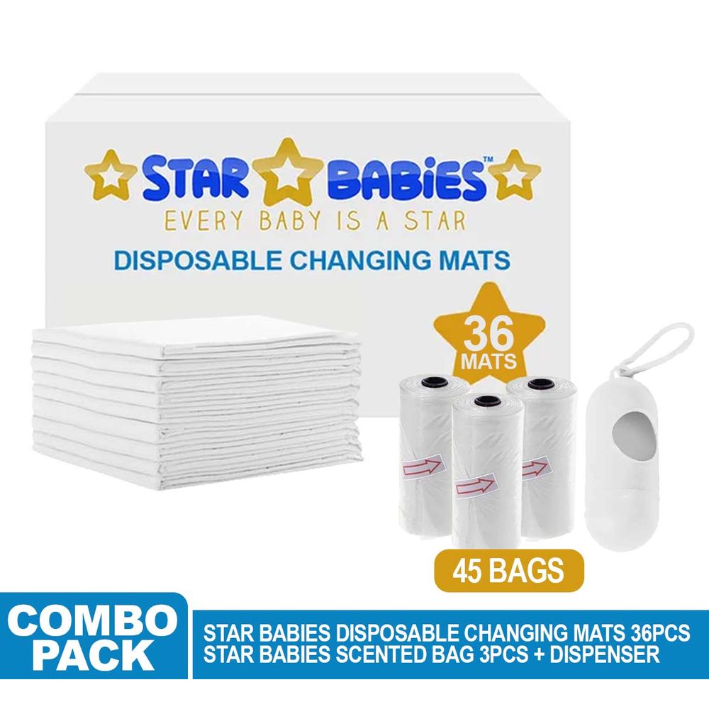 Star Babies - Disposable Changing Mat & Scented Bag With Dispenser - 45pcs - White