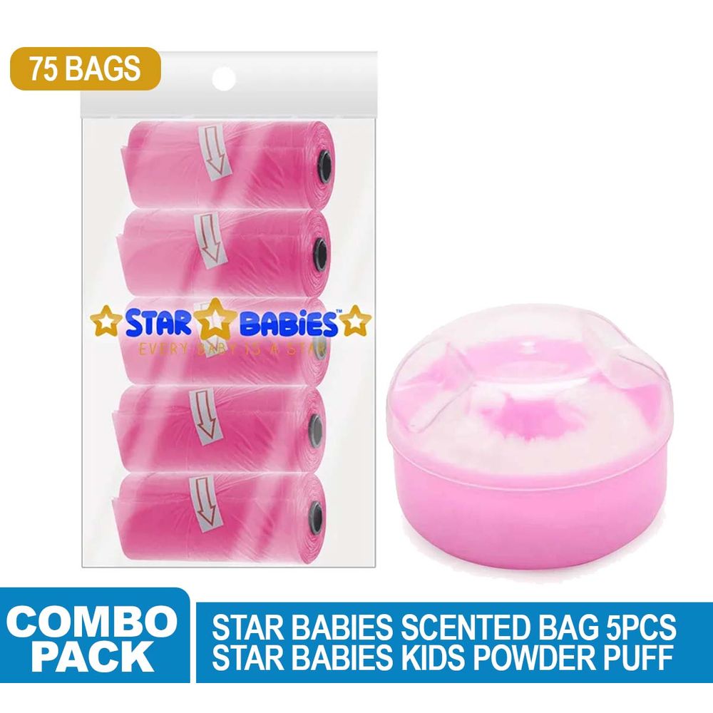 Star Babies - Disposable Scented Nappy Bag - 75pcs with Powder Puff - Pink