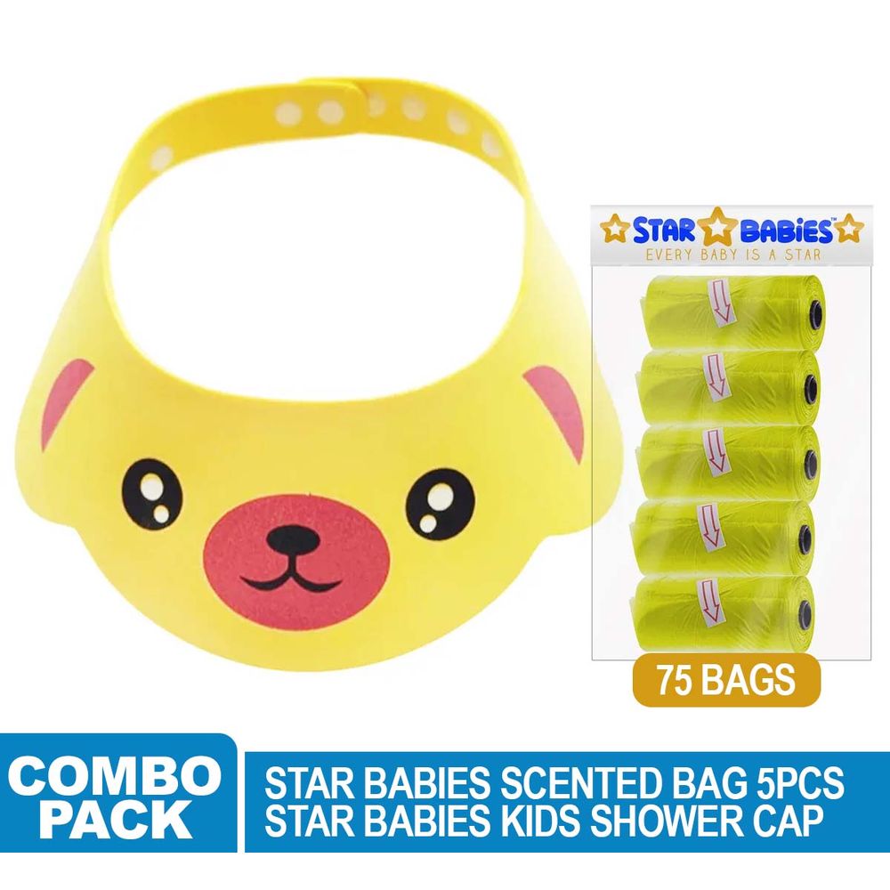 Star Babies - Disposable Scented Nappy Bag - 75pcs with Shower Cap - Yellow
