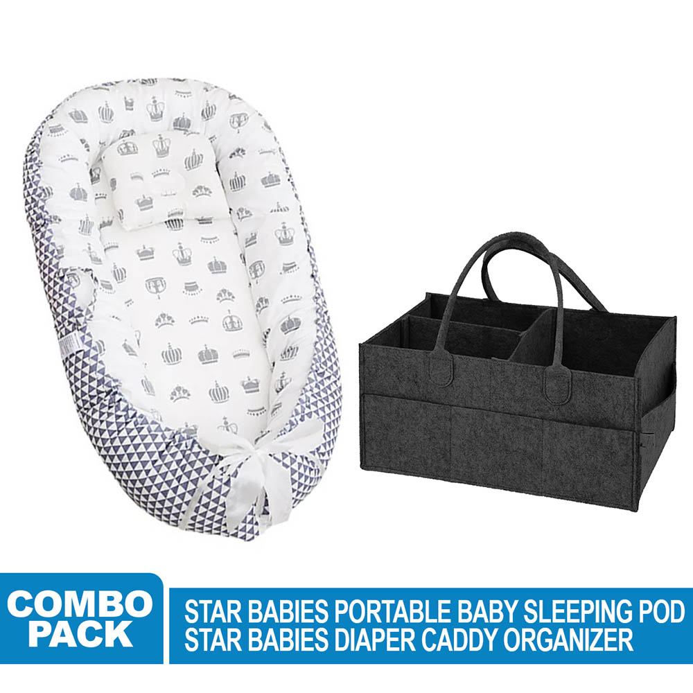 Star Babies Baby Bed Sleeping Pod with Caddy Diaper Organizer - Black
