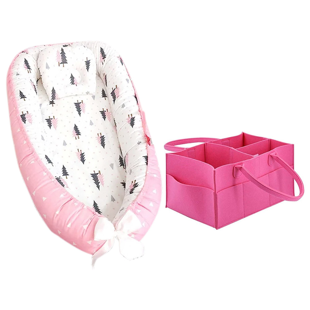 Star Babies Baby Bed Sleeping Pod with Caddy Diaper Organizer - Pink