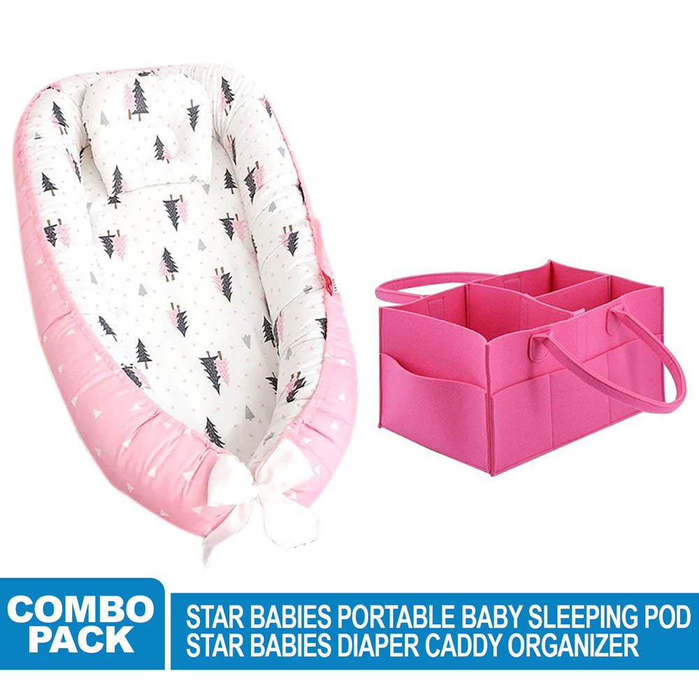 Star Babies Baby Bed Sleeping Pod with Caddy Diaper Organizer - Pink