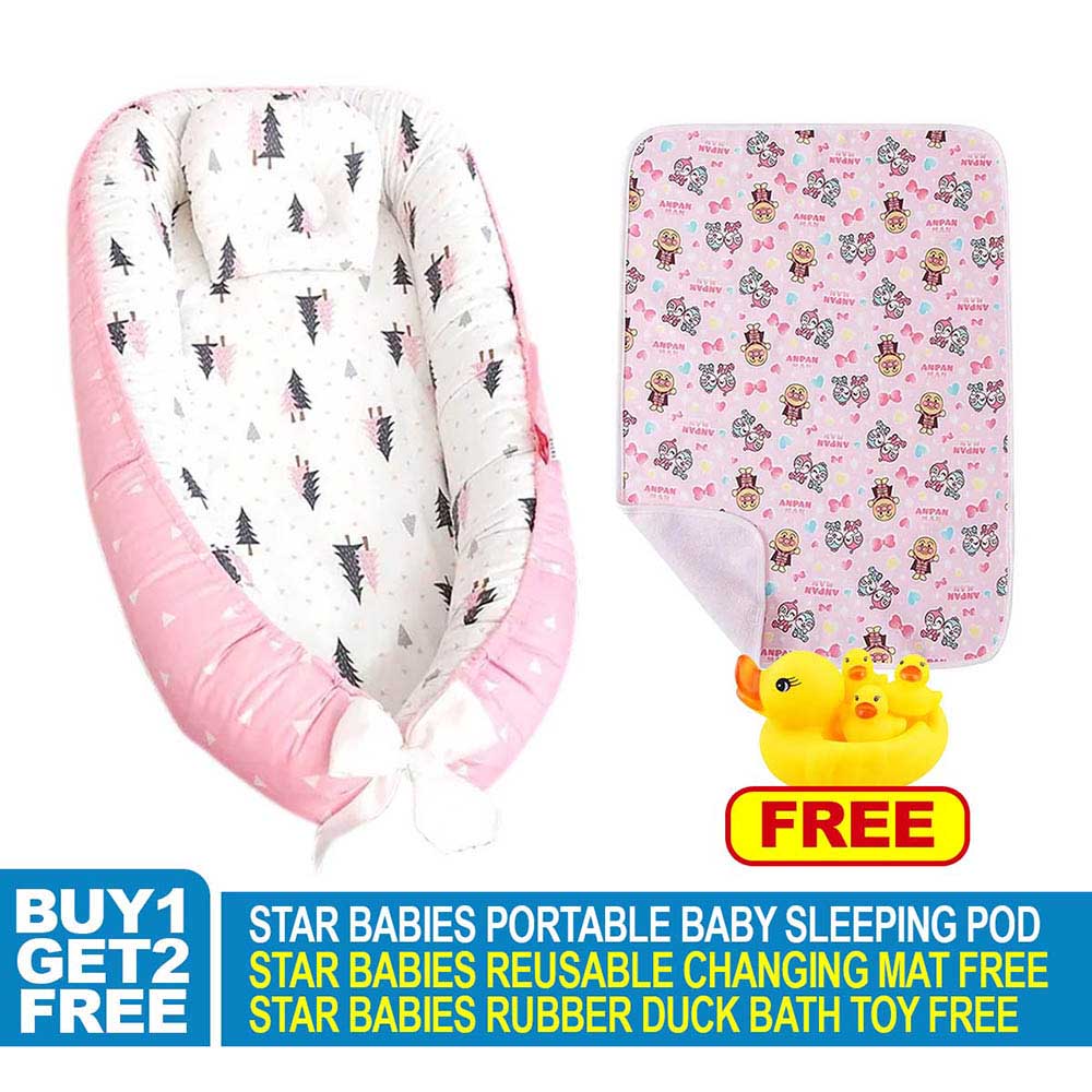 Star Babies - Baby Sleeping Bed Pod with Reusable Changing Mat & Rubber Duck - Pink