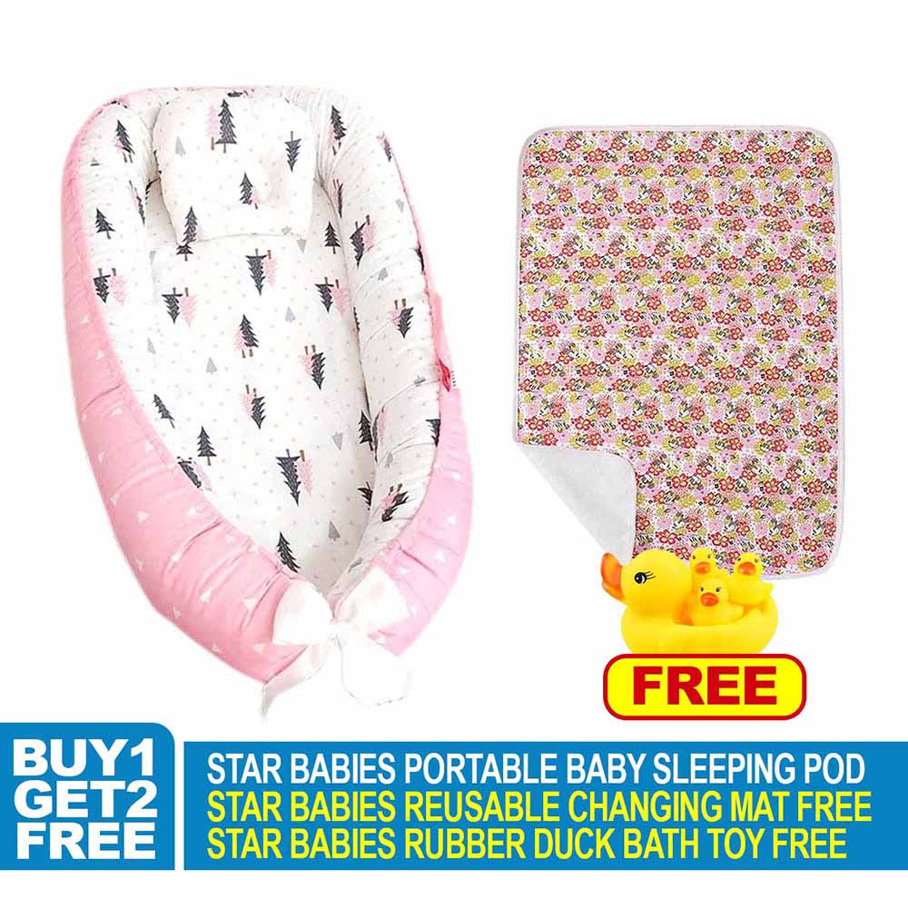Star Babies - Baby Sleeping Bed Pod Pink with Reusable Changing Mat & Powder Puff - Pink