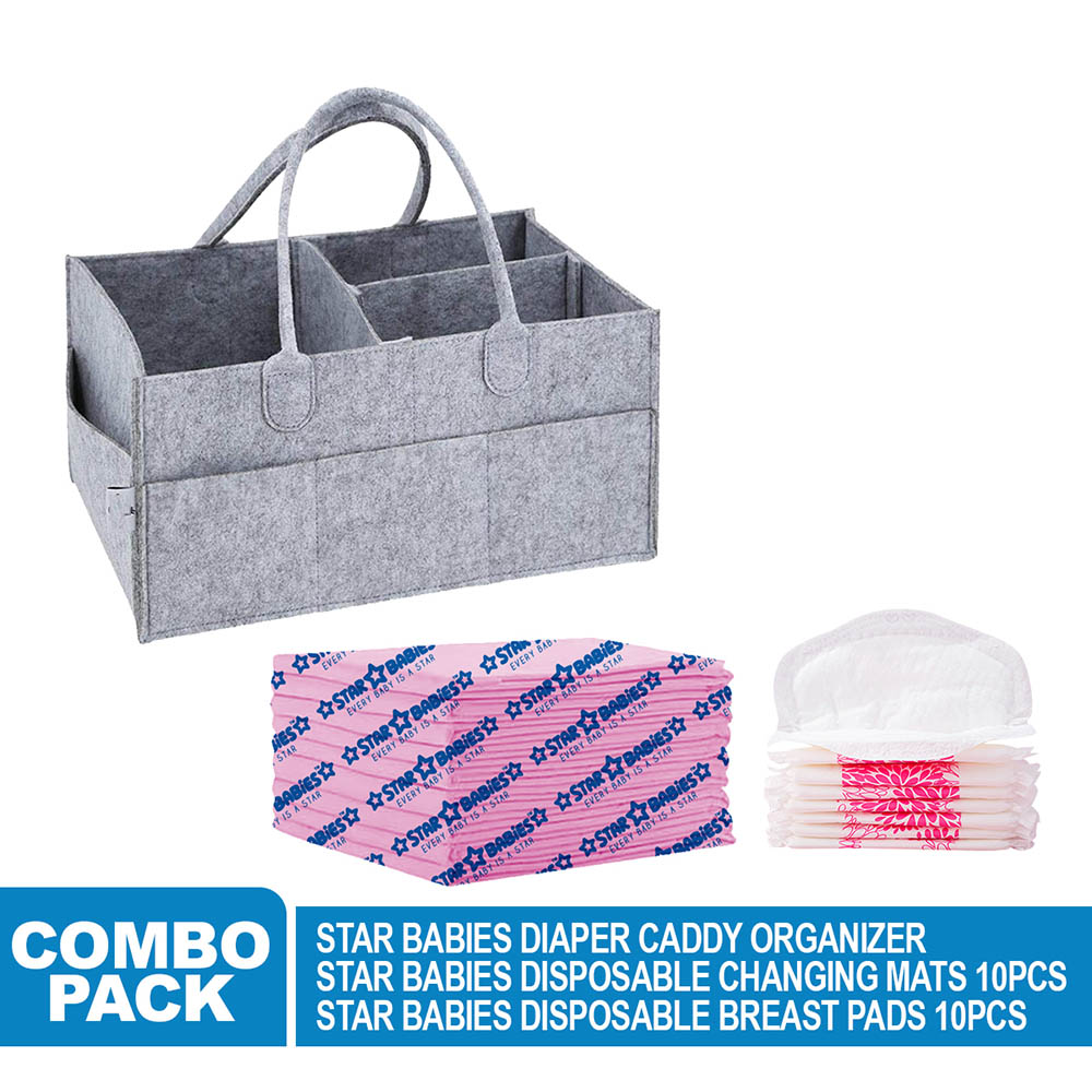 ستار بيبيز - منظم حفاضات مع قطع منع تسرب الحليب عدد 10 وحصيرة غيار عدد 10