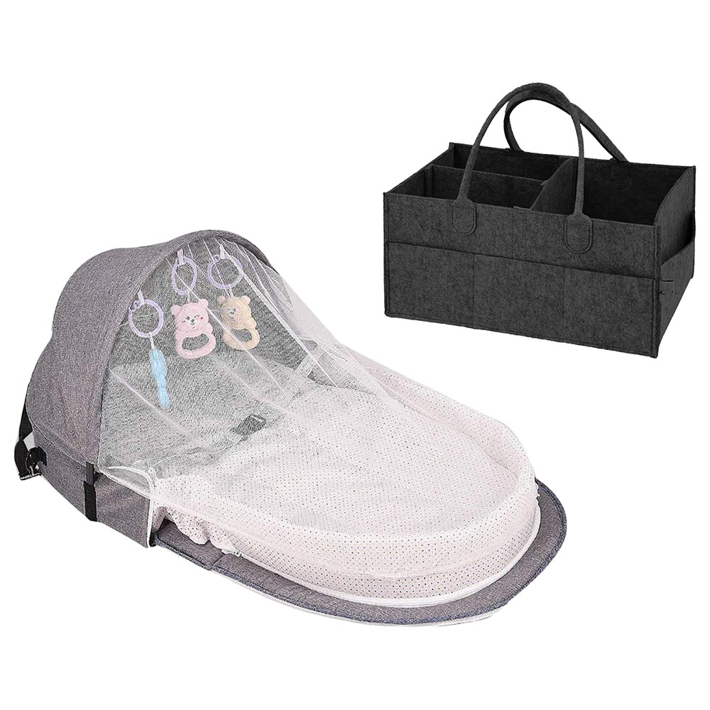 Star Babies Baby Mosquito Bed Pink with Caddy Diaper Organizer - Black/Red
