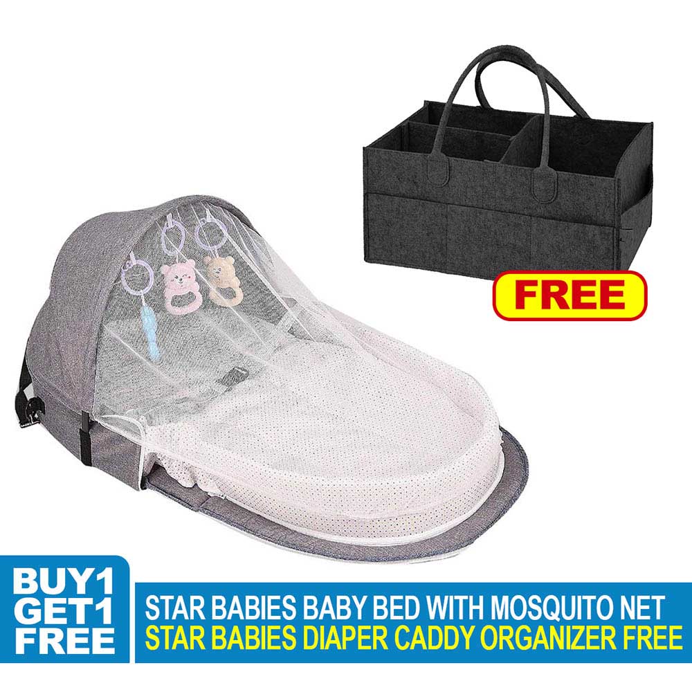 Star Babies Baby Mosquito Bed Pink with Caddy Diaper Organizer - Black/Red