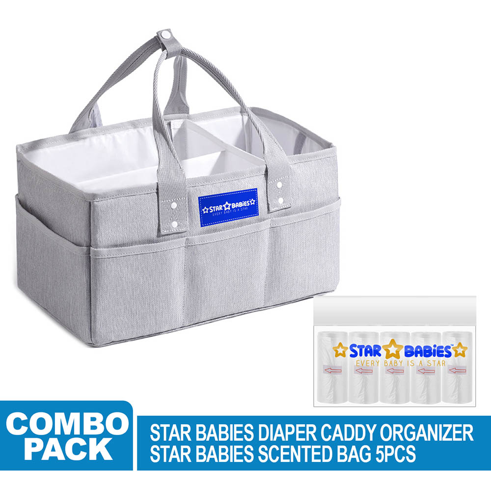 ستار بيبيز - منظم الحفاضات مع أكياس معطرة - عدد 5 - رمادي