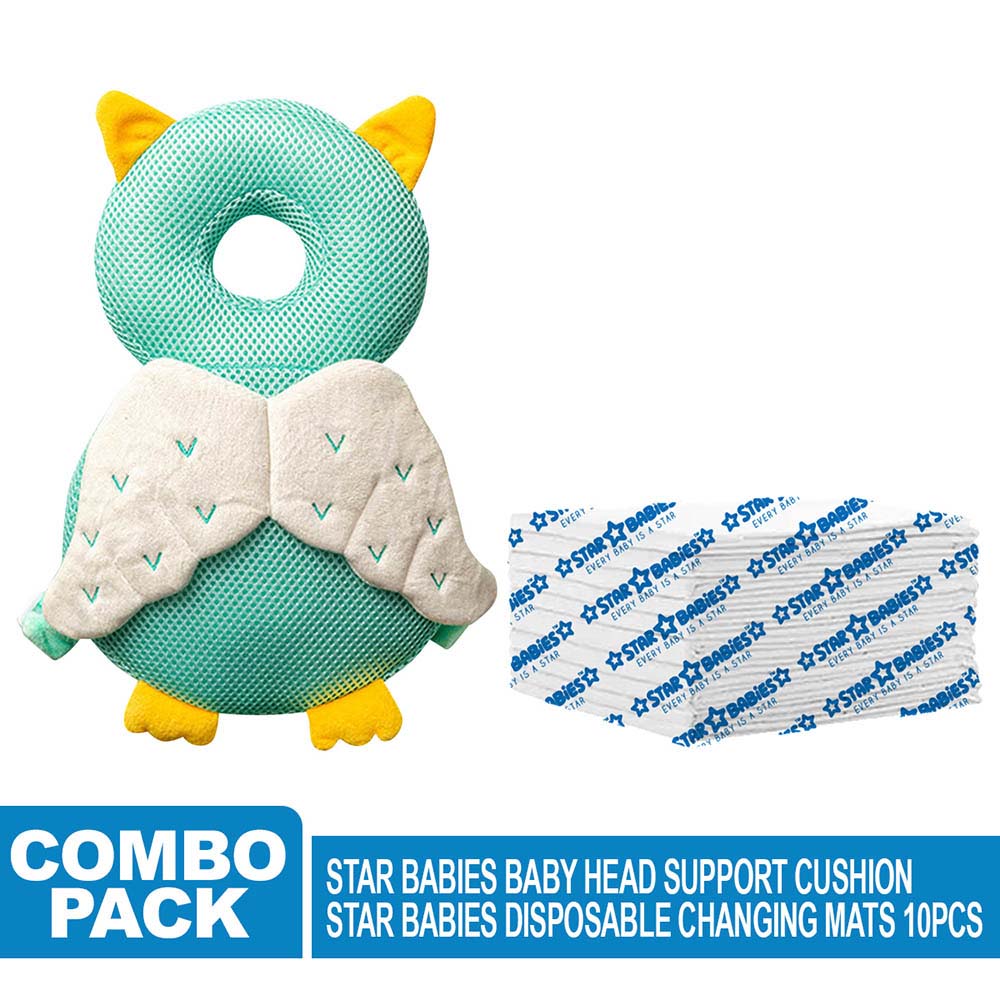 Star Babies - Disposable Changing Mats 10pcs & Baby Head Support - White/Green