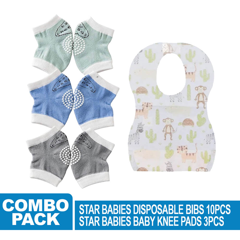 Star Babies - Boys Disposable Bibs 10pcs with Baby Kneepad 3pcs