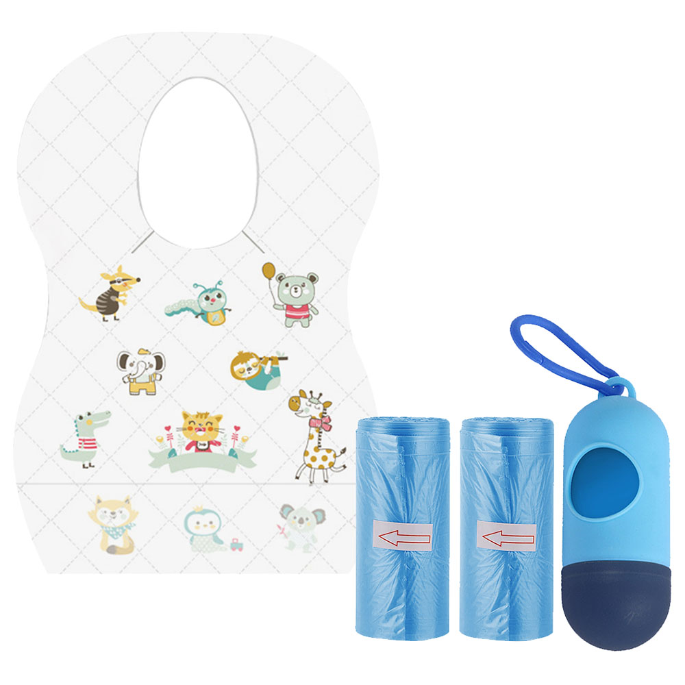 Star Babies - Disposable Bibs Animal Print 5pcs With Scented Bag 2pcs & Dispenser - Blue