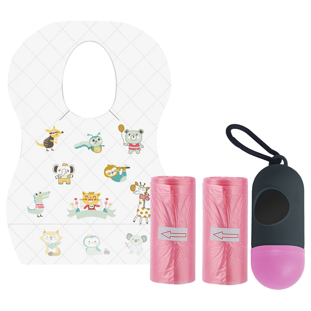 Star Babies - Disposable Bibs Animal Print 5pcs With Scented Bag 2pcs & Dispenser - Pink