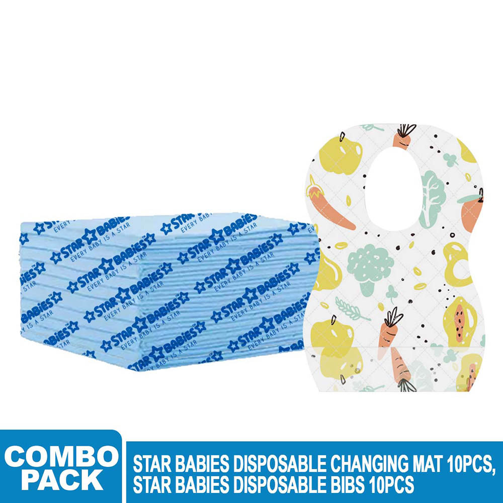 ستار بيبيز - مراييل للاستعمال مرة واحدة بطبعات فواكه 10 قطع مع حصائر غيار 10 قطع - أزرق