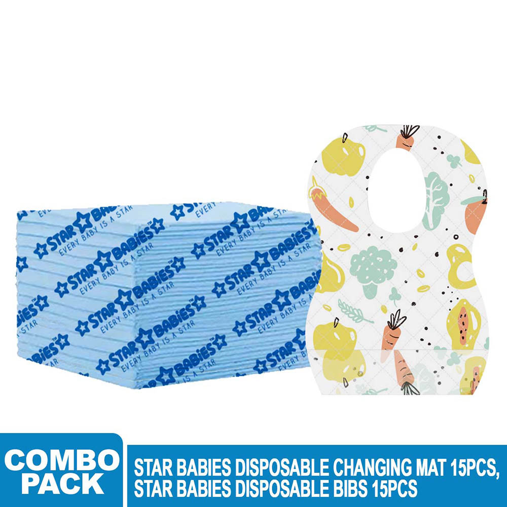 Star Babies - Disposable Bibs Fruits Print 15pcs With Changing Mat 15pcs - Blue