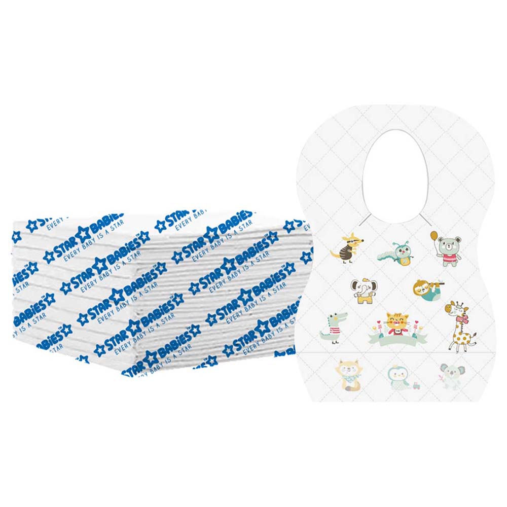 Star Babies - Disposable Bibs Animal Print 10pcs With Changing Mat 10pcs - White