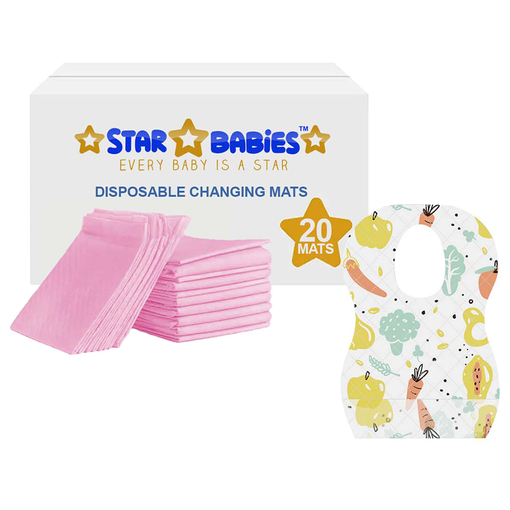 Star Babies - Disposable Bibs Fruits Print 20pcs With Changing Mat 20pcs - Pink