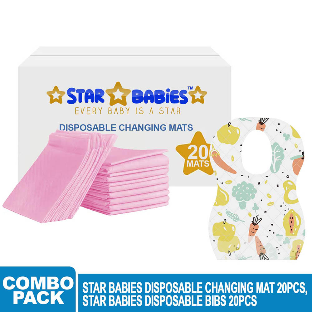 Star Babies - Disposable Bibs Fruits Print 20pcs With Changing Mat 20pcs - Pink