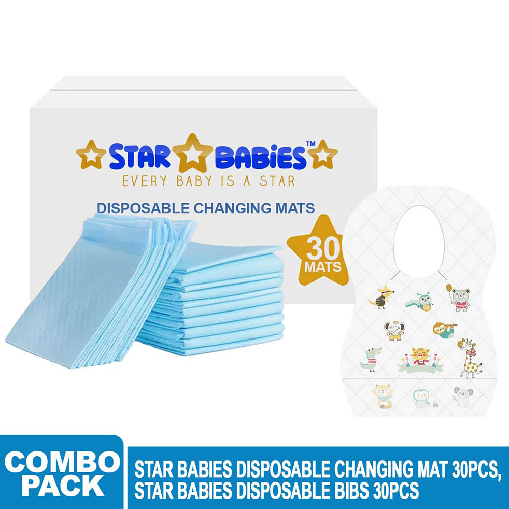 Star Babies - Disposable Bibs Animal Print 30pcs w/ Changing Mat 30pcs - Blue