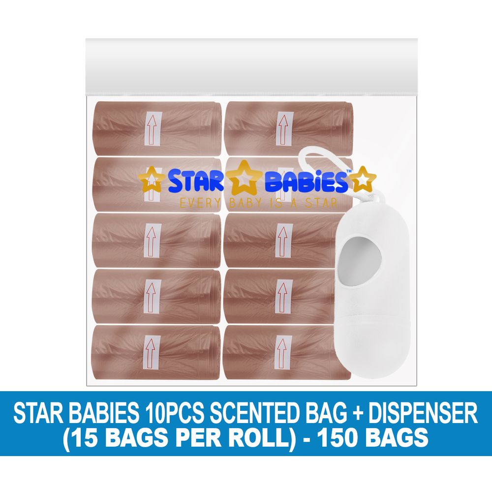 Star Babies - Scented Nappy Bag 150pcs with Dispenser - Brown