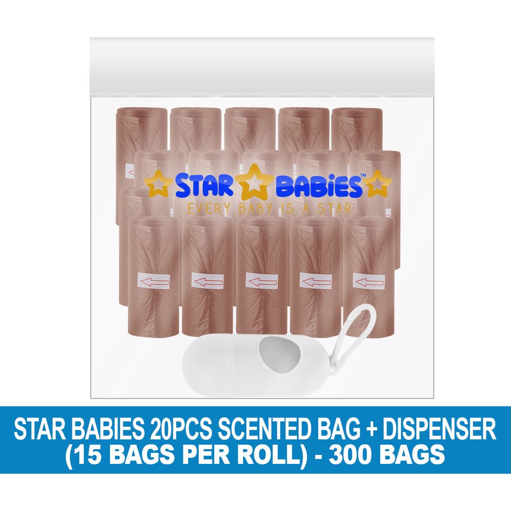 Star Babies - Scented Nappy Bag 300pcs with Dispenser - Brown