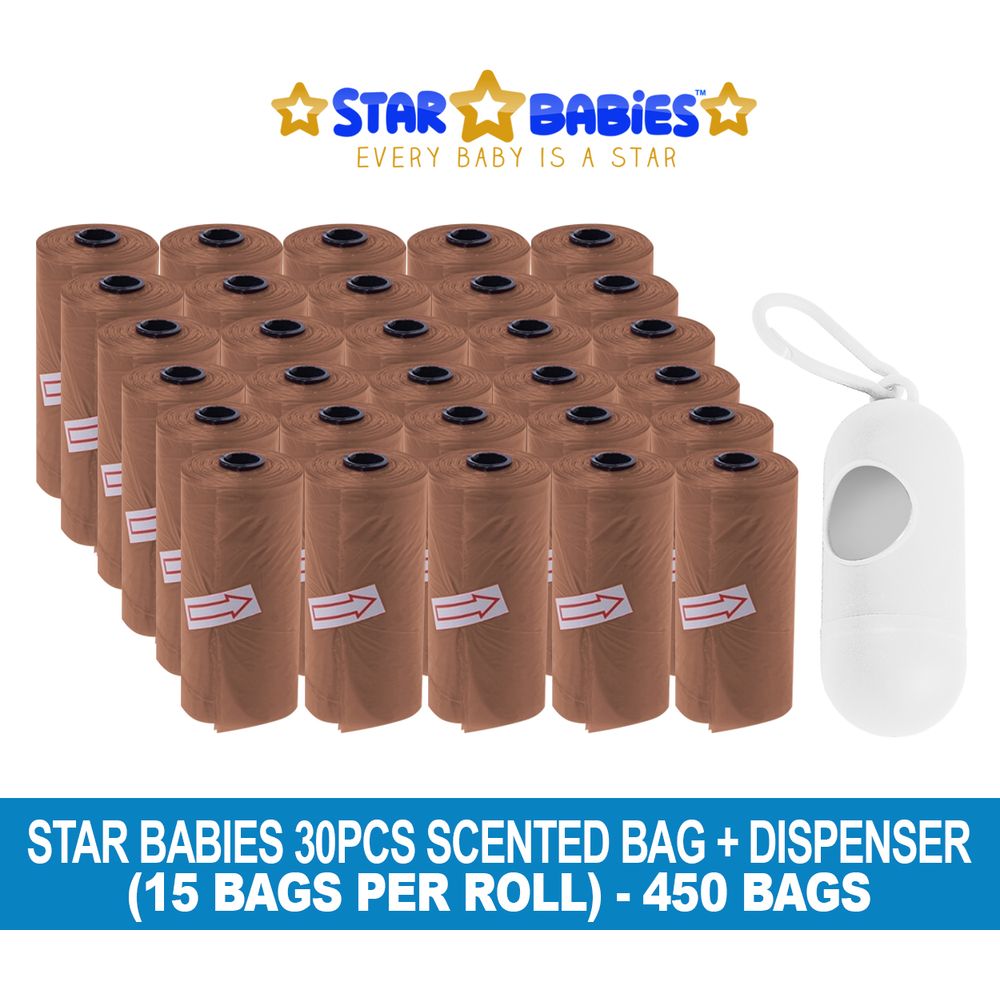 Star Babies - Scented Nappy Bag 450pcs with Dispenser - Brown