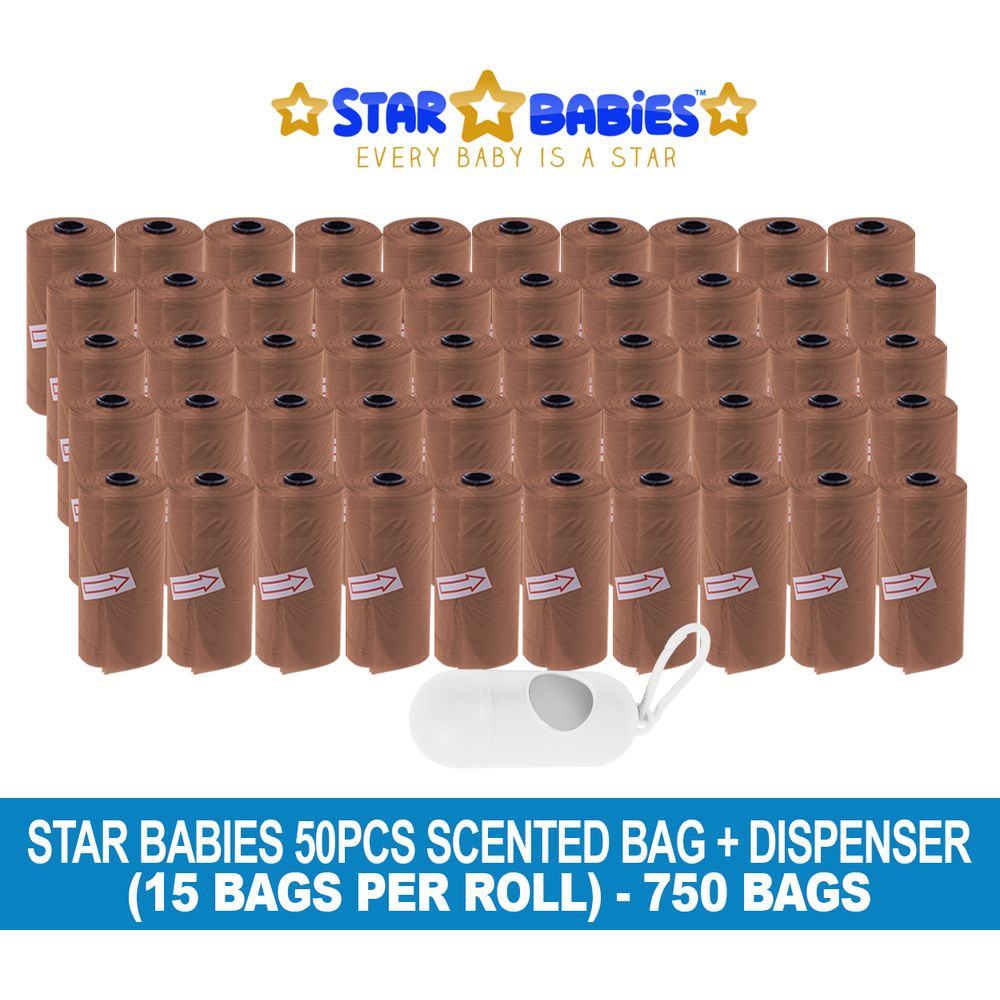 Star Babies - Scented Nappy Bag 750pcs with Dispenser - Brown