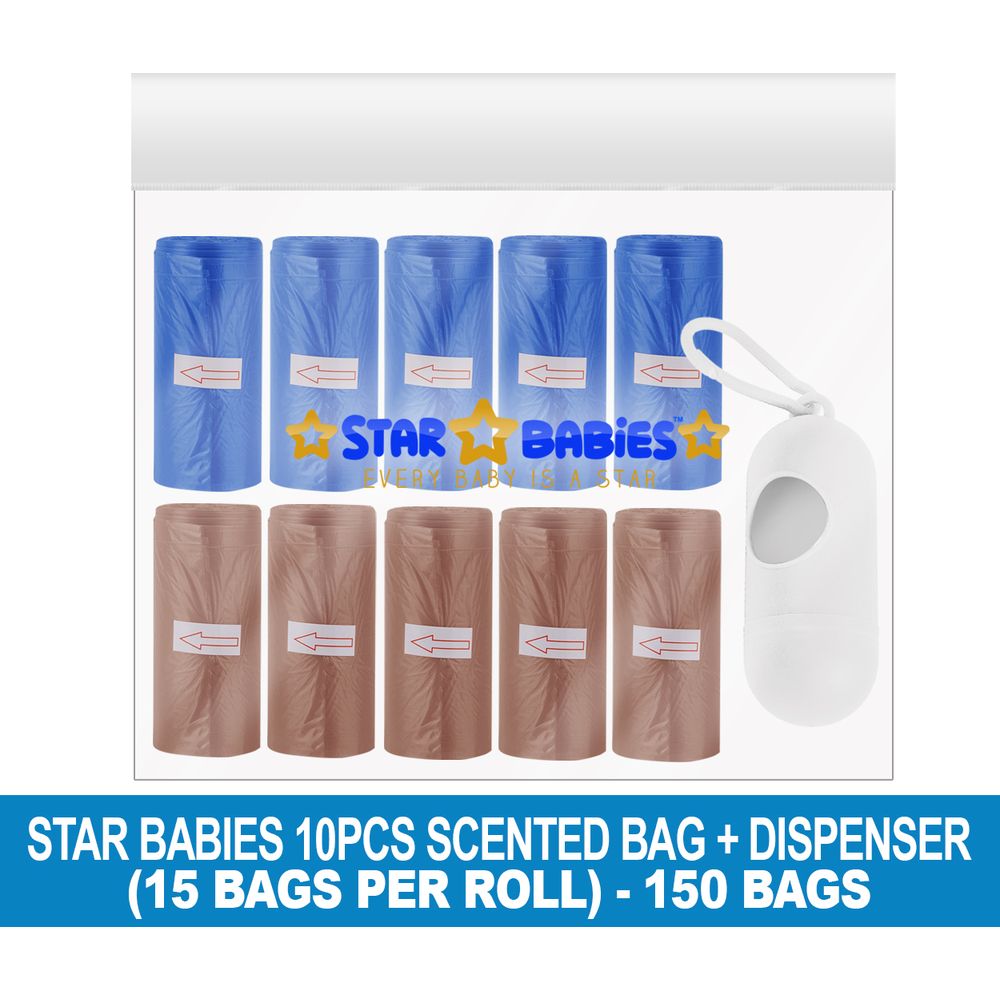 Star Babies - Scented Nappy Bag 150pcs with Dispenser - Dark Blue/Brown