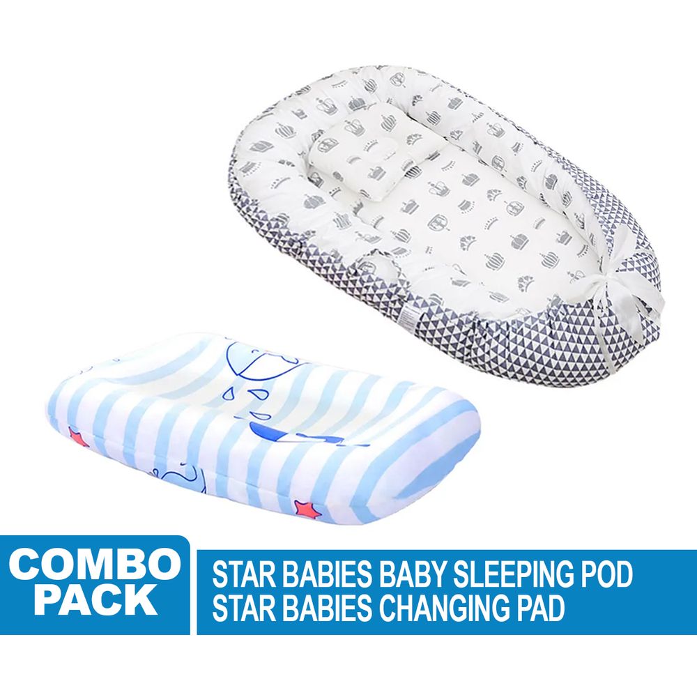 Star Babies - Changing Pad With Baby Sleeping Pod Bed - Printed Blue