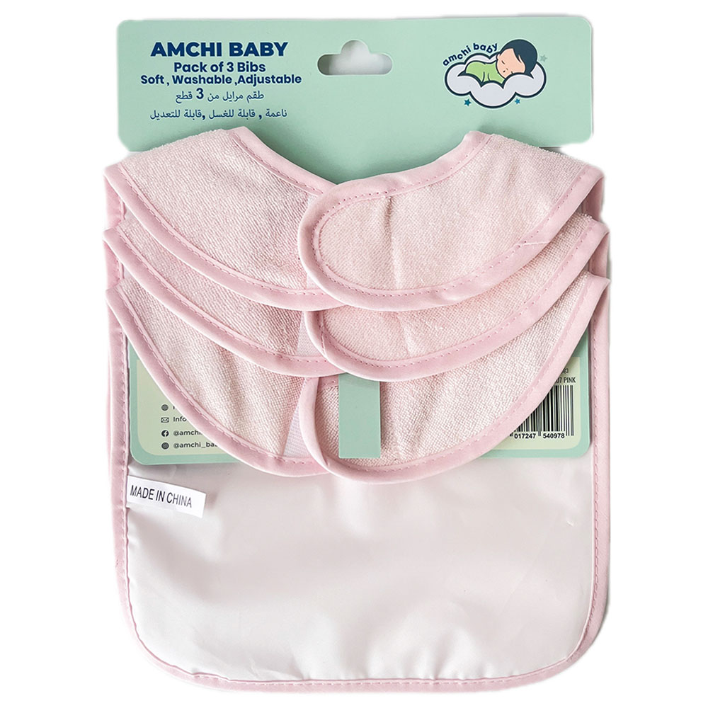 أمشي بيبي - مريلة أطفال مقاومة للماء - 3 قطع - وردي