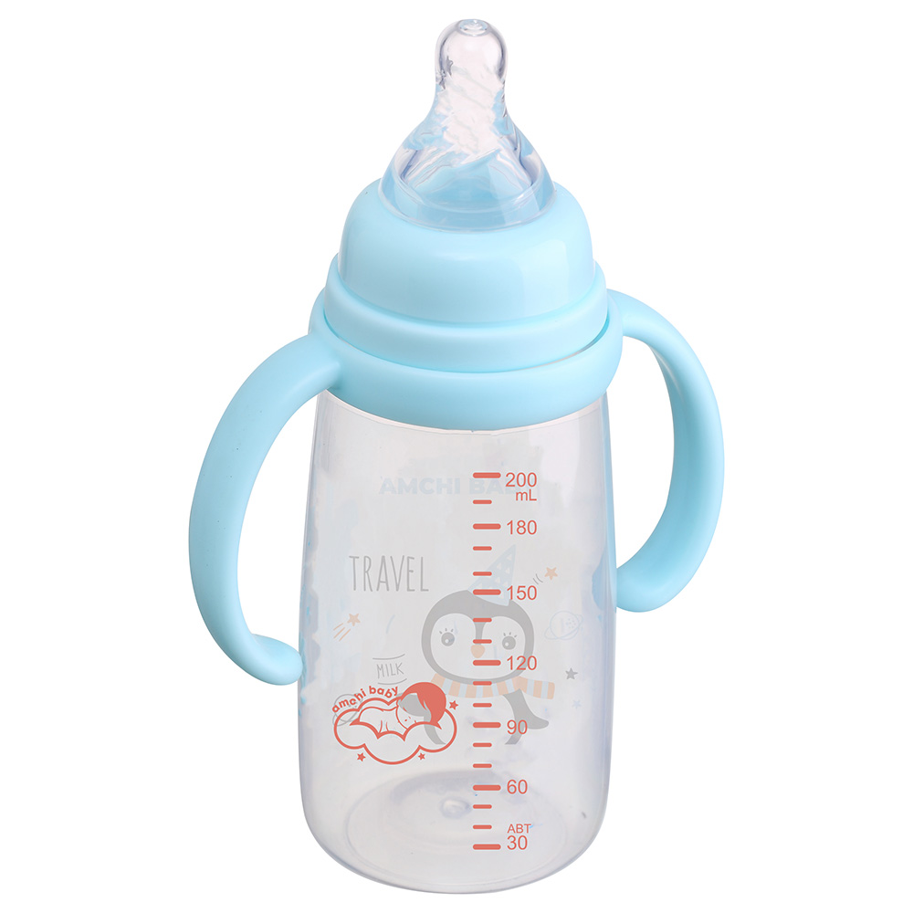 أمشي بيبي - رضاعة أطفال بمقبض - 200 مل - أزرق