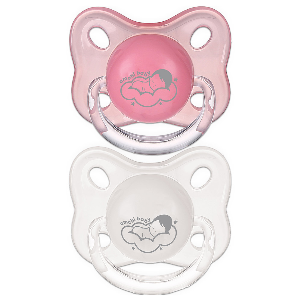 أمشي بيبي - لهاية سيليكون طرية - قطعتان - وردي/أبيض