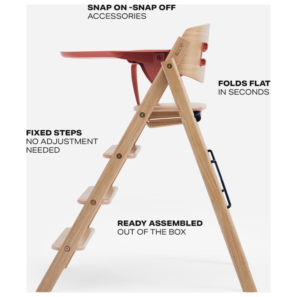 Kaos Klapp High Chair With Safety Rail & Food Tray Beech Wood