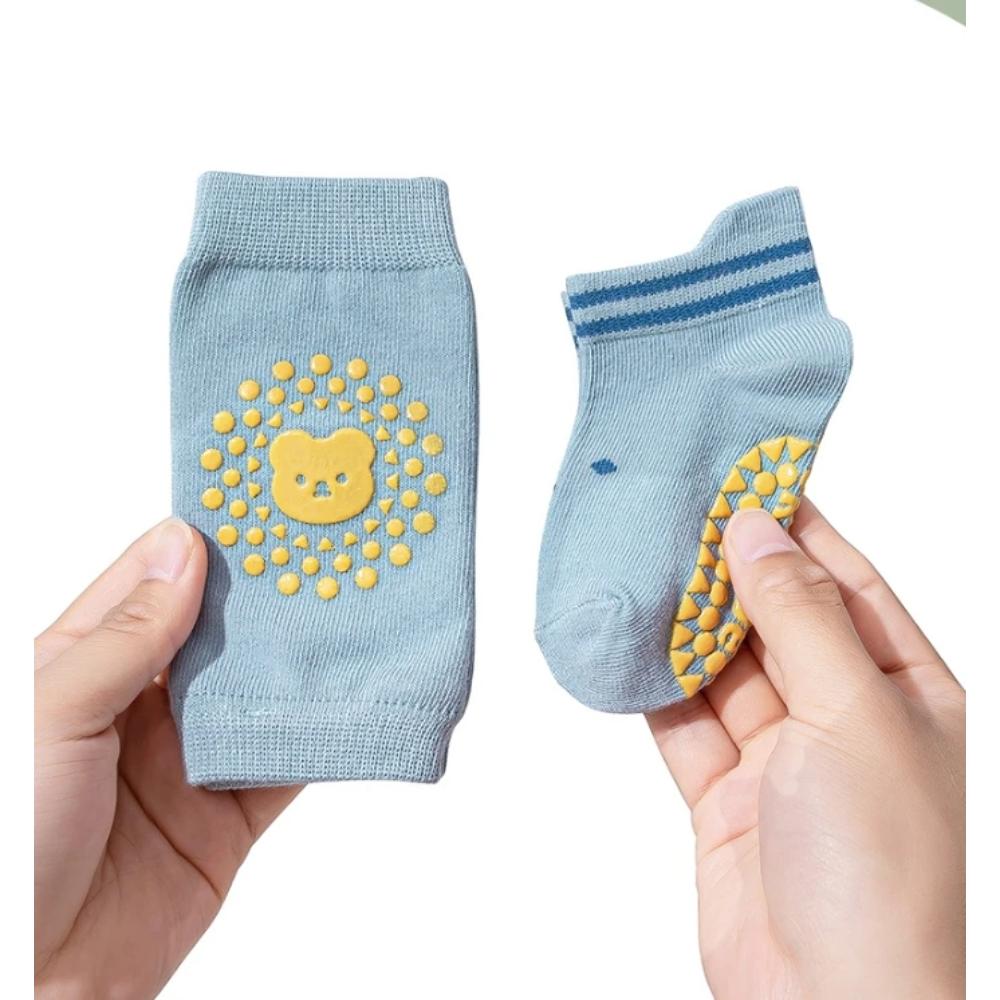 بيكابو - طقم زحف ناعم للأطفال - أزرق رمادي - 4 قطع