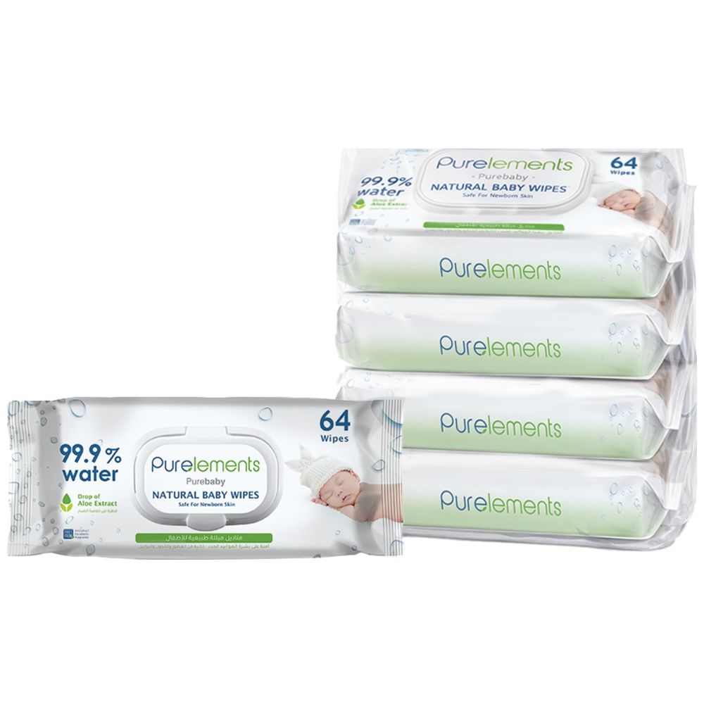 بيور إليمنتس - مناديل مائية للبشرة الحساسة، تركيبة غنية بالألوفيرا بنسبة 99.9%، عبوة من 4 قطع - 256 منديلًا